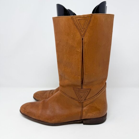 Vintage HipOppoTamus Cognac Brown Leather Mid Calf Boots Men's Size 9.5 Pull On - Picture 3 of 10